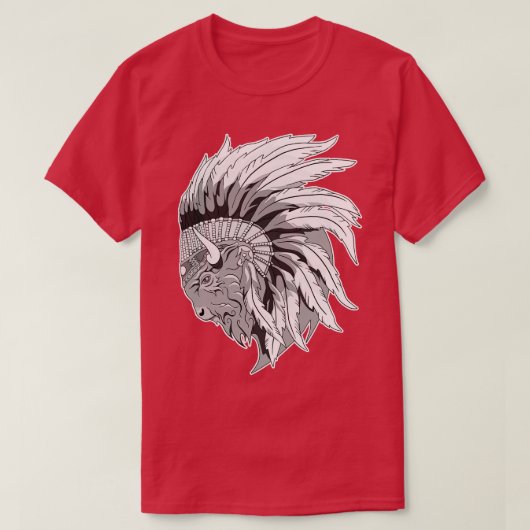 Buffelkop met indiaans hoofdtooi t-shirt (Design voorkant)