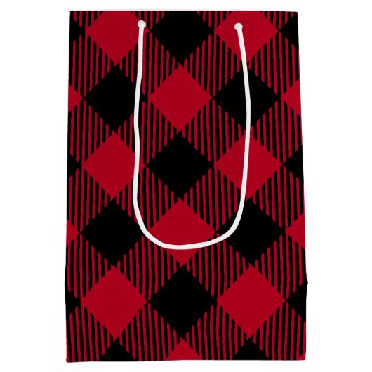 Buffelpatroon met rode en zwarte cheque medium cadeauzakje (Achterkant)