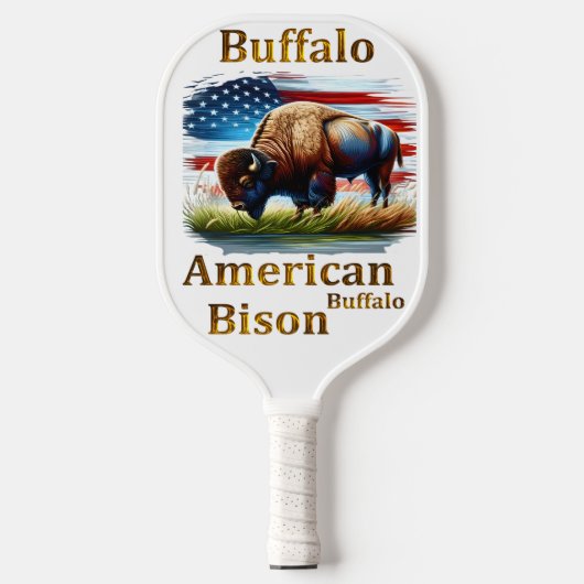 Buffels staan in grasveld met Amerikaanse vlag Pickleball Paddle (Voorkant)