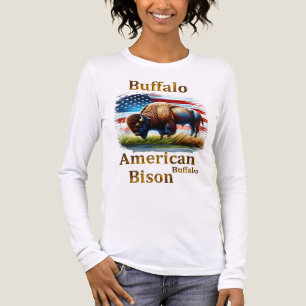 Buffels staan in grasveld met Amerikaanse vlag Tri-Blend Shirt