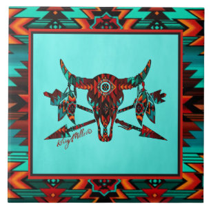 Buffelschedel en pijlen keramische Tegel Tegeltje