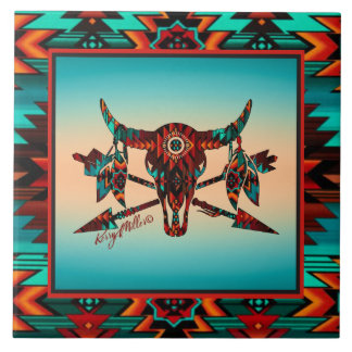 Buffelschedel en pijlen keramische Tegel Tegeltje