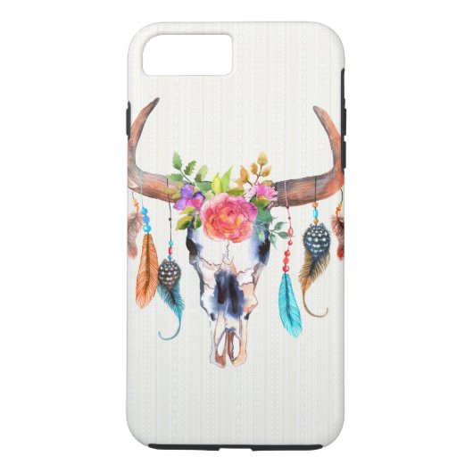 Buffelschedel met doezelaar en bloemen Case-Mate iPhone case (Achterkant)