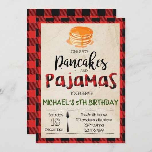 Bufferpankoeken pjets uitnodiging (Voorkant / Achterkant)