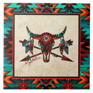 Bufferschedel en pijlen keramische tegel tegeltje