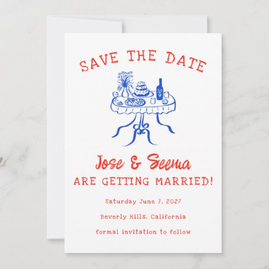 Buffet Dinner Table Hand getrokken Schattigee aang Save The Date (Voorkant)