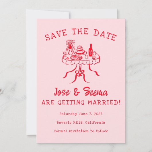 Buffet Dinner Table Hand getrokken Schattigee Swee Save The Date (Voorkant)