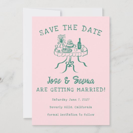 Buffet Dinner Table Hand getrokken Schattigee Swee Save The Date (Voorkant)