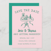 Buffet Dinner Table Hand getrokken Schattigee Swee Save The Date (Voorkant / Achterkant)