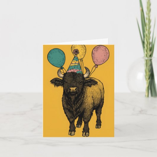 Buffle d'anniversaire avec ballons Carte d'anniver (Devant)