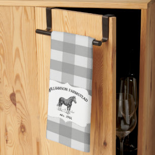 Buffle gris Plaid Farm Horse Serviette de cuisine