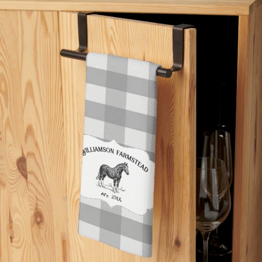 Buffle gris Plaid Farm Horse Serviette de cuisine (Pliage en tiers)