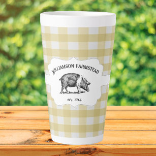 Buffle jaune Plaid Farm Pig Latte Mug