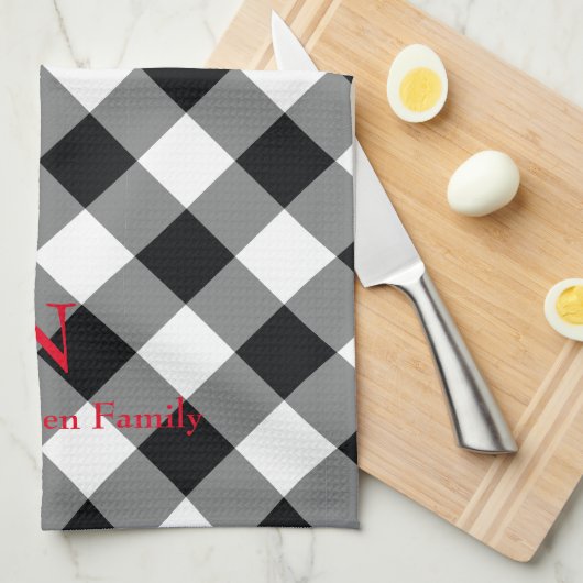 Buffle noir blanc Plaid Monogram serviette de cuis (Quart Plié)