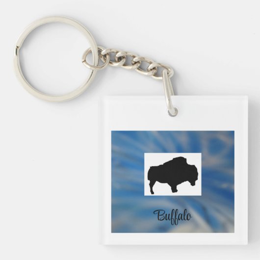 Buffle Noir sur Porte-clés Bleu (Devant)