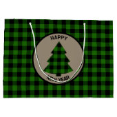 Buffle vert Plaid Christmas Tree Grand sac cadeau (Dos)