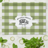 Buffle vert Plaid Farm Pig Serviette de cuisine (Plié)