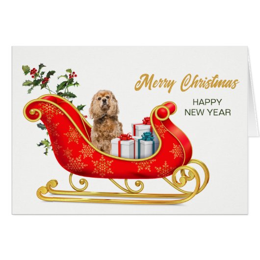 Bufle Cocker Spaniel Chien Christmas Sleigh Card (Devant horizontal)