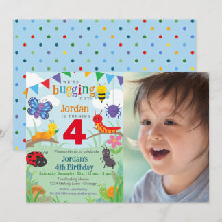 Bug Birthday Foto Cute Colorful Bug Party Kaart