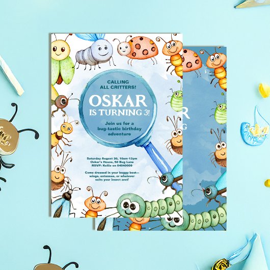 Bug Birthday Invitation, Critter Birthday Boy Kaart