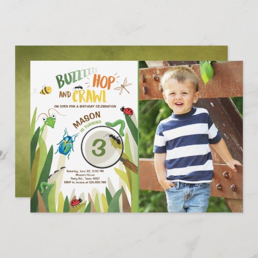 Bug Birthday Invitation Insect Bugs Boy bugging Kaart (Voorkant / Achterkant)