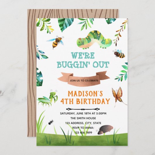 Bug Birthday Uitnodiging (Voorkant / Achterkant)