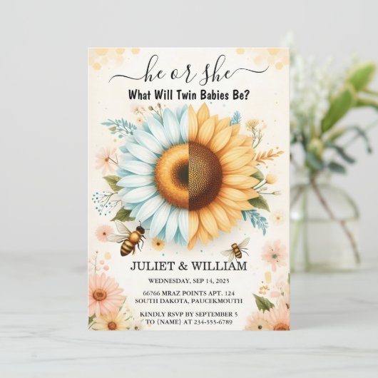 Bug Daisy Bloom Rustic Busy Bee Gender Reveal Kaart (Staand voorkant)