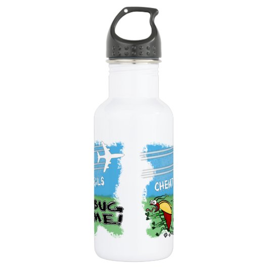 Bug die weg loopt van het scheikundige vliegtuig waterfles  (Voorkant)