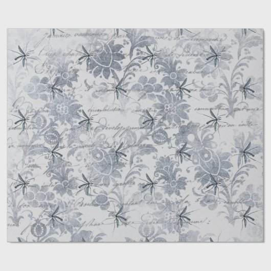 Bug en blauwe grijze Floral Cadeaupapier (Vlak)