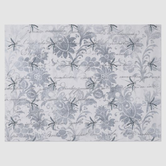 Bug en Blue Grey Floral-ontkoppeling Tissuepapier (Voorkant)