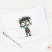 Bug-Eyed Benny – Quirky Zombie Kind Vierkante Sticker (Envelop)