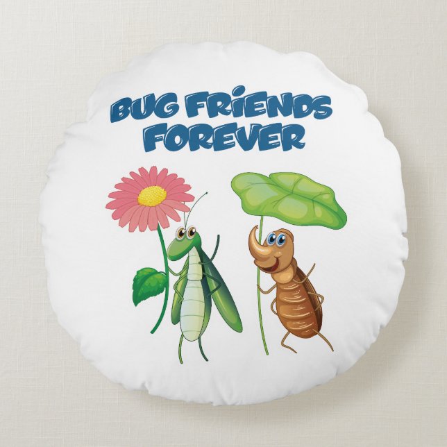 Bug Friends Forever Rond Kussen (Voorkant)