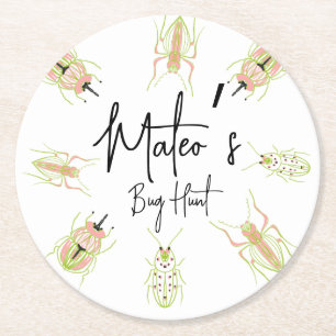 Bug Hunt Insect Birthday Hand getekend Ronde Kartonnen Onderzetter