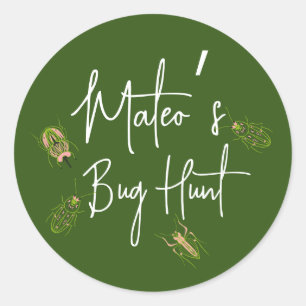 Bug Hunt Insect Verjaardag Hand Getekend Ontwerp Ronde Sticker