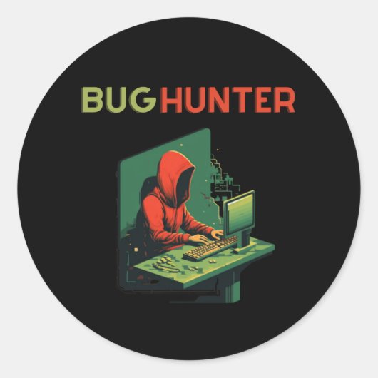 BUG HUNTER, programmeren, software engineer Ronde Sticker (Voorkant)