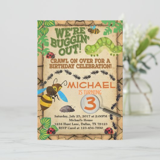 Bug Insect Anniversaire Fête Invitation Invitation (Debout devant)