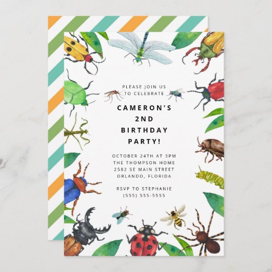 Bug Insect Boy Birthday Invitation (Devant / Derrière)