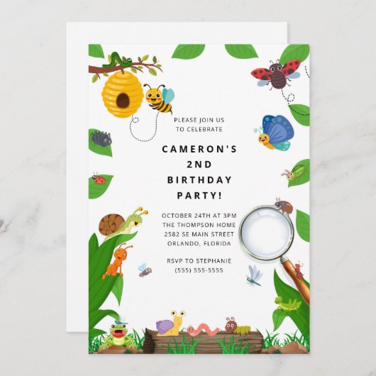 Bug Insect Boy Birthday Invitation (Devant / Derrière)