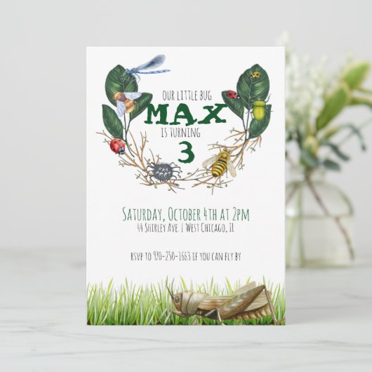 Bug Thème Anniversaire Fête Invitation (Debout devant)