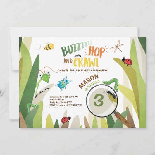 Bug Verjaardag Uitnodiging Insect Bugs Boy Bugging (Voorkant)