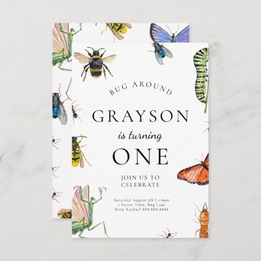 Bug verjaardagsuitnodiging voor kinderen kaart (Voorkant / Achterkant)