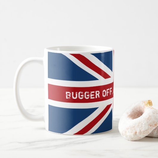 Bugger Off Drink Tea UK vlag Koffiemok (Met donut)