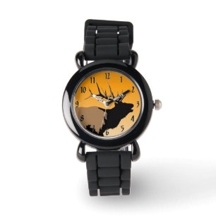 Bugling Bull Elk bij Sunset Original Wildlife Art Horloge