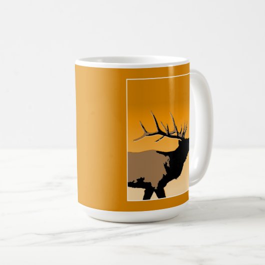 Bugling Bull Elk bij Sunset Original Wildlife Art Koffiemok (Voorkant rechts)