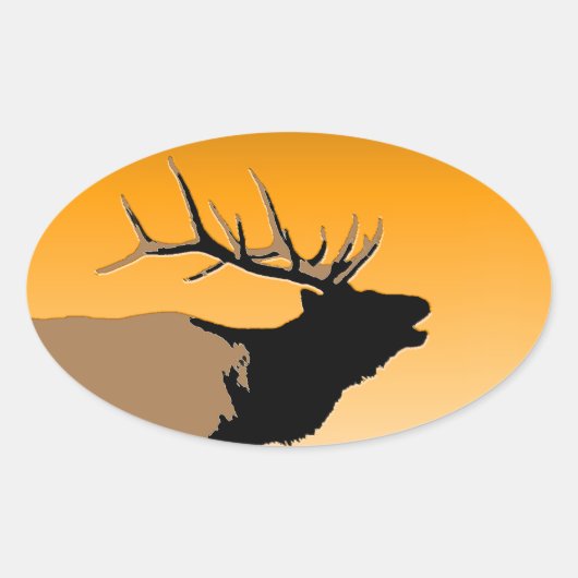 Bugling Bull Elk bij Sunset Original Wildlife Art Ovale Sticker (Voorkant)