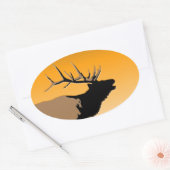 Bugling Bull Elk bij Sunset Original Wildlife Art Ovale Sticker (Envelop)
