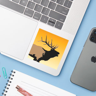 Bugling Bull Elk bij Sunset Original Wildlife Art Sticker