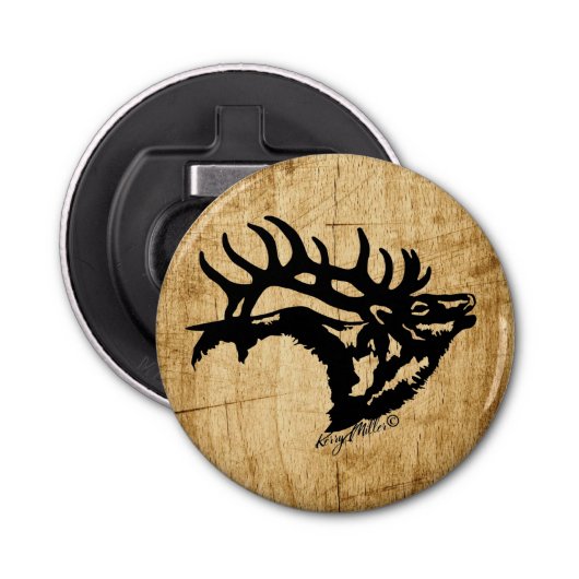 Bugling Bull Elk Button Flesopener (Voorkant)