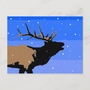 Bugling Elk in Winter - Originele Wilde Kunst Briefkaart