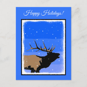 Bugling Elk in Winter - Originele Wilde Kunst Feestdagenkaart